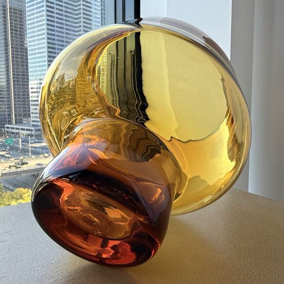 Blenko Handmade Glass 7122 Large Bowl Vase Wheat John Nickerson Art Glass 9 1/4” - Picture 9 of 11